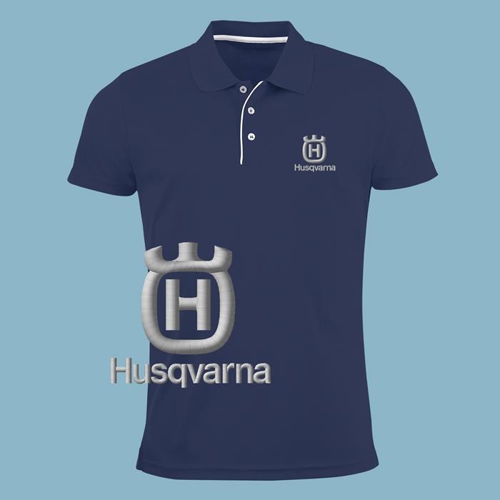 Husqvarna Logo Mens Polo Shirt NWOT Navy 50/50 Cotton Polyester Chainsaw Logger 