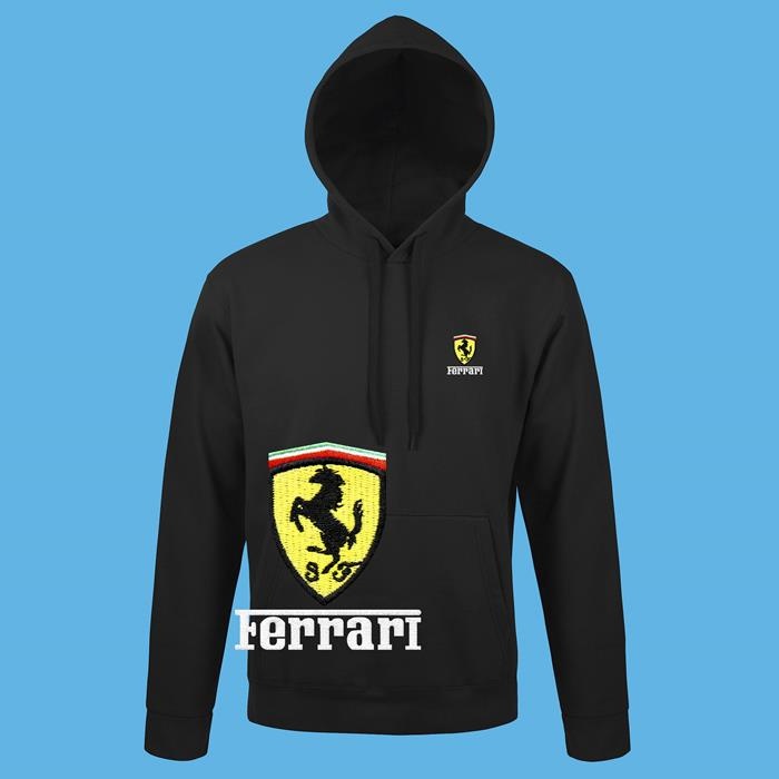 Ferrari Hoodie | Embroidered Logo Sweatshirt | Black Blue | Warm Mens ...