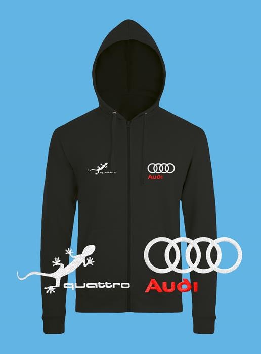 Audi Quattro Sweat à Сapuche Fermeture Éclair, Logo Brodé