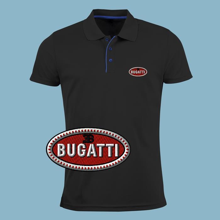 Bugatti Accessories | Black Embroidered White Red | T Car Auto Slim Sleeve | | Logo | Mens Shirt Polo Clothing Shirt | Short Blue