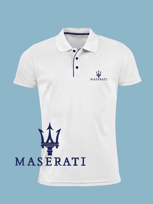 XINTAI Maserati Logo Polo Shirt Short Sleeve for Mens Black 