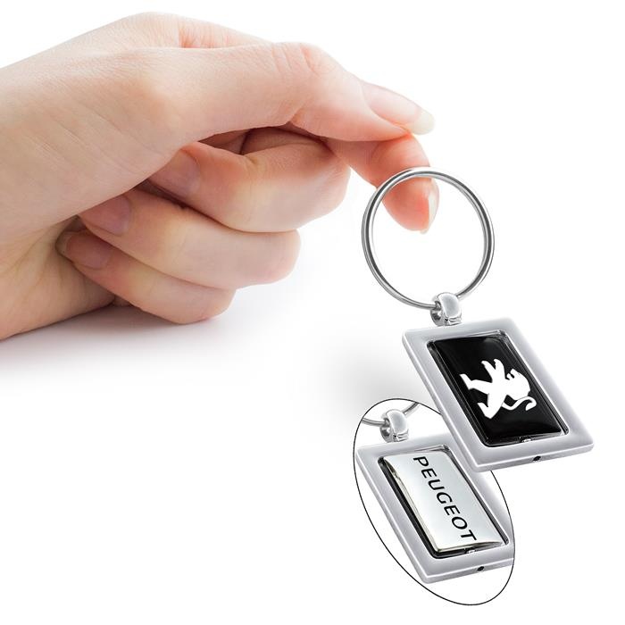 PEUGEOT Schlüsselanhänger Schlüsselbund | CARBON Leder Drehen Runden Metall  Silber | Auto Logo | Herren Damen Accessoires