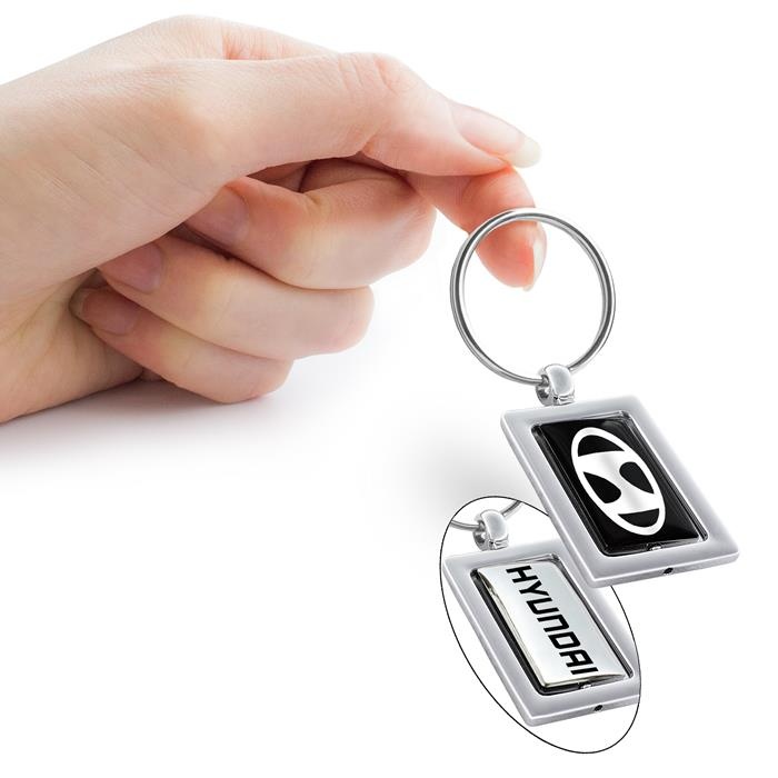 Hyundai Key Ring Keychain, CARBON Leather Round Rotating Metal Silver, Auto Car Logo