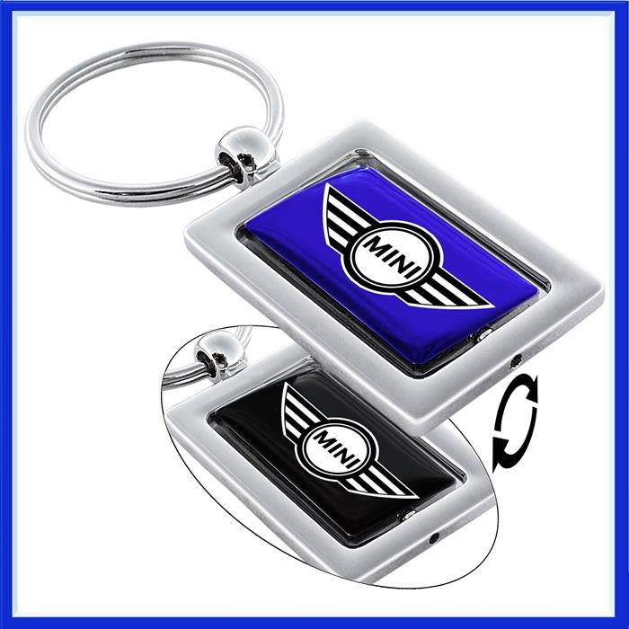 MINI Cooper Schlüsselanhänger Schlüsselbund, CARBON Drehen Metall Silber, Auto Logo