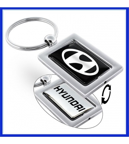 Hyundai Schlüsselanhänger Schlüsselbund, CARBON Leder Drehen Runden Metall  Silber, Auto Logo